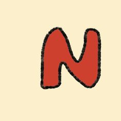 the letter n is drawn in black and red