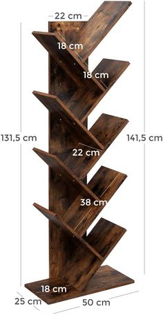 a wooden shelf with measurements for the top and bottom shelves on it, along with an additional height chart