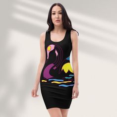 Thank you for choosing to shop with us 🙏 Fashion Art Dress, Sublimation Cut & Sew Dress, Fitted Dresses For Women Make a statement and look fabulous in this all-over printed, fitted dress.  📌 Note: This item is print on demand, which means it's printed, prepared and shipped by my production partner in USA. All designs and art work are my own unique designs. Products are shipped from my production partner therefore I don't get to see the finished product prior to despatch. 📌 Please scroll thro Black Graphic Print Bodycon Dress For Party, Black Bodycon Dress With Graphic Print For Party, Stretch Multicolor Dress With Graphic Print, Black Graphic Print Bodycon Dress, Artistic Fitted Party Dresses, Black Bodycon Dress With Graphic Print, Fitted Mini Dress With Graphic Print, Black Printed Sleeveless Mini Dress, Black Sleeveless Printed Mini Dress