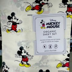 the mickey mouse sheet set is on display