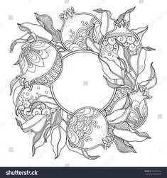 black and white drawing of flowers with space in the center for text or image,