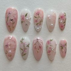 Porcelain Nails, Blue Flower Nails, Douyin Nails, Korean Nails, Colorful Nail Designs, Nails Pink, Elegant Nails