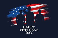 happy veterans day with silhouettes of two men in front of an american flag