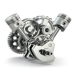 an image of a silver engine on white background stock photo - 957982