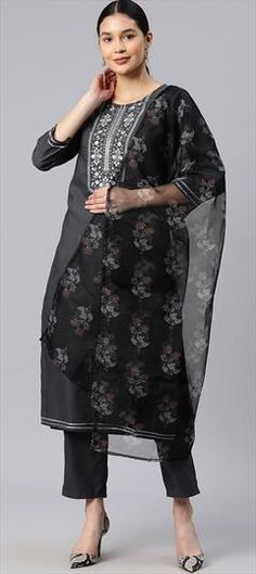 Black and Grey color Salwar Kameez in Cotton fabric with Embroidered, Thread work Black Sets With Printed Motifs For Festivals, Festive Black Sets With Printed Motifs, Festive Black Dupatta With Printed Motifs, Black Salwar Kameez With Printed Motifs For Festivals, Festival Salwar Kameez With Printed Motifs In Black, Festival Salwar Kameez In Black With Printed Motifs, Black Bollywood Traditional Wear With Printed Motifs, Black Dupatta With Printed Motifs For Diwali, Black Churidar With Printed Motifs For Eid