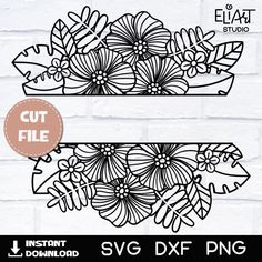 the cut file for svg dxf files is shown with flowers and leaves