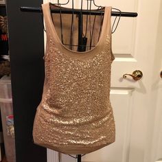 Brand New Beige/Cream Colored Tank With Sequins On A Lace Overlay. Size M Beige Tank Top For Party, Teal Tank Top, Layered Tank Top, Sleeveless Pullover, Layering Tanks, Sequin Tank, Sequin Tank Tops, Summer Tank Tops, Sweater Tank Top