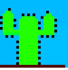 an image of a pixelated cactus in green and black colors on a blue background