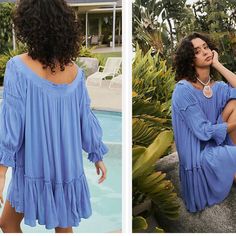 Super Flowie And Comfortable Dress With Side Gatherings/ Similar To The One On The Cover Photo Blue Long Sleeve Beach Dress For Spring, Blue Long Sleeve Boho Dress For Summer, Blue Long Boho Dress For Summer, Casual Blue Boho Beach Cover-up Dress, Casual Blue Boho Dress For Beach, Blue Boho Sundress For Day Out, Blue Long-sleeved Beach Dress For Day Out, Blue Long Sleeve Beach Dress For Day Out, Casual Blue Boho Dress For Brunch