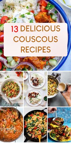 collage of 13 delicious couscous dishes with text overlay that reads 13 delicious couscous recipes