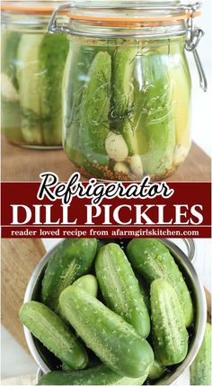 Dill pickle spears with garlic cloves in glass jars on wooden cutting board. Freezer Pickles, Canning Equipment, Freezer Friendly Meals