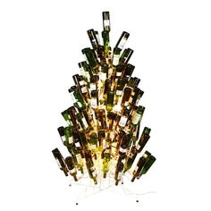 a tree made out of wine bottles on a white background