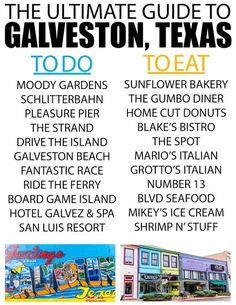 an advertisement for the ultimate guide to graveston, texas's top 10 attractions