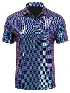 PREMIUM FABRIC: The short sleeve sparkle shirt made of stretchy breathable material,soft lined keeps you cool in summer,Try wearing this to your upcoming party.
SHINY LOOKING: Ensure that your party presence this season is a wild one with the sartorial assistance of this shirt from TURETRENDY Design. The party shirt design with colorful and glittered sequin, you can be sure that this shirts won't be forgotten in a hurry, and neither will you.
UNIQUE RETRO DESIGN: The 70s retro shirt features gli Metallic Club Tops For Summer, Blue Shirt For Summer Party, Metallic Tops For Club Summer Wear, Metallic Tops For Club In Summer, Blue Summer Party Shirt, Fitted Metallic Summer Tops, Metallic Tops For Summer Clubbing, Metallic Tops For Summer Party, Metallic Summer Party Tops