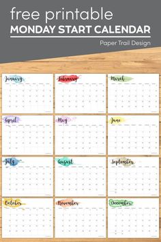 2024 Monday Start Calendar Printable - Watercolor | Paper Trail Design printableramadanplanner #goalsettingplanner #bestdigitalplanner Printable Calendar Pages, Paper Trail Design, Free Printable Calendar Templates, Watercolor Calendar, Free Printable Crafts, Trail Design, Mouse Crafts, Amazing Crafts, Kids Planner