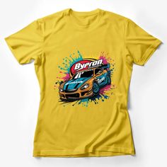 Show off your need for speed with this eye-catching Byron Motorsports racing car graphic t-shirt! Perfect for any racing enthusiast, this tee features a vivid depiction of a stylish sports car, emblazoned with dynamic text and a splash of graffiti-style artwork in the background. Made from high-quality, soft material, it offers both comfort and durability. Whether you're at a car show or just hanging out with friends, this t-shirt is sure to turn heads and spark conversations. Custom graphic T-S Racing Style Fan Merchandise T-shirt With Logo Print, Racing Style Graphic Print T-shirt For Fans, Cotton T-shirt For Motorsport Events, Cotton Short Sleeve T-shirt For Motorsport Events, Racing Style Graphic T-shirt For Sports Events, Racing Style Graphic Print T-shirt For Sports Events, Racing Style T-shirt With Logo For Sports Events, Racing Style Crew Neck T-shirt For Motorsport Events, Cars Tees