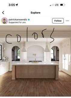 an image of a kitchen with the words colors spelled out in black and white on it