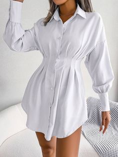 Pleated Shirt Dress, Asymmetrical Shirt, Outfit Autumn, Outfit Halloween, Dresses Casual Fall, Pleated Shirt, Jumpsuit Outfit, Inspo Outfit, Sleeves Clothing