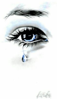 an eye with tears drawn on it and water dripping from the iris's tear