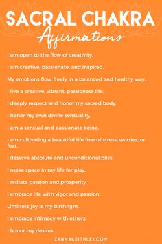 Sacral Chakra Affirmation, Affirmations Journal, Sacral Chakra Healing, The Sacral Chakra, Healing Affirmations, Chakra Yoga, Morning Affirmations