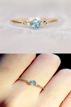 Delicate Blue CZ Crystal Engagement Ring