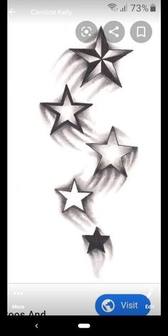 a drawing of five stars on a white paper with the words star tattoos written in black ink