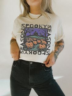 Spooky Season Tee UNISEX Comfort Colors® Grunge Horror Tee Vintage Halloween Spooky Season Halloween Skeleton Oversize T Shirt Pumpkin Patch Shop all Horror / Halloween - https://www.etsy.com/ca/shop/LunaandJuneApparel?&section_id=43069716  Please read before placing your order  1. All our apparel is GENDER NEUTRAL / UNISEX. The relaxed fit is flattering for all bodies. 2. Refer SIZE CHART for measurements. Upsize for oversized looks. 3. This t-shirt is a Comfort Colors Unisex tee - Boxy Fitting Tshirt Inspiration, Halloween Graphic Tees, Inspirational Tshirts, Horror Halloween, Oversize T Shirt, Halloween Skeleton, Halloween Spooky, Halloween Skeletons, Vintage Halloween