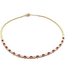 It is a perfect combination of natural rubies and diamonds in 14k yellow gold. This adjustable necklace brings a timeless elegance, and it's ready to ship, making it an ideal choice for your next special occasion. Diamond color: G-H Diamond clarity: VS Gold weight: 15.95g Ruby weight: 5.77ct Diamond weight: 2.3ct Rubies And Diamonds, Necklace Length Guide, Gold Bead Necklace, Statement Drop Earrings, Gold Bracelet Chain, Ruby Diamond, Adjustable Necklace, Gold Chain Necklace, Diamond Color