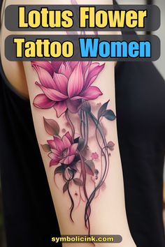 Lotus Flower Tattoo Women Lotus Flower In Water Tattoo, Lotus Flower Tattoo Women, Tattoos For Women Empowerment, Flower Tattoo Women, Exotic Flower Tattoos, Flower Tattoo Meaning, Flower Tattoos For Women, Lotus Flower Tattoos, Lotus Flower Tattoo Meaning