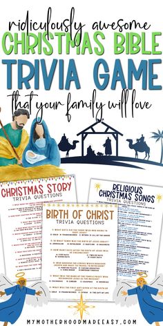 christmas bible trivia game for kids to play with the birth of jesus and baby jesus