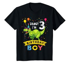 PRICES MAY VARY. Design features a dinosaur with a party hat. Great birthday tee shirt for boys aged 3 who are big T Rex fans. Lightweight, Classic fit, Double-needle sleeve and bottom hem 7th Birthday Boys, Dinosaur Birthday Decorations, 6th Birthday Boys, 4th Birthday Boys, 5th Birthday Boys, 3rd Birthday Boys, Dinosaur Birthday Party Decorations, Matching Family T Shirts, 2nd Birthday Boys