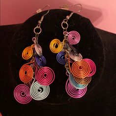 Handmade Earrings.. New Never Worn.. Adjustable Funky Earrings For Festivals, Rainbow Metal Earrings With Ear Wire, Rainbow Dangle Metal Earrings, Funky Handmade Dangle Jewelry, Handmade Fun Metal Jewelry, Fun Handmade Metal Jewelry, Rainbow Metal Earrings, Funky Adjustable Dangle Earrings, Nickel-free Adjustable Wrap Earrings For Parties