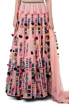 Coral lehenga with all-over embroidery and tassels. Comes with blouse and dupatta.
Component: 3
Pattern: Embroidery
Type Of Work: Thread
Neckline: Round
Sleeve Type: Sleeveless
Fabric: Georgette
Color: Pink
Other Details: 
Dupatta with tassel border
Tie up back
Occasion: Wedding - Aza Fashions Bohemian Lehenga With Multicolor Embroidery For Reception, Georgette Sets With Tassels In Traditional Drape Style, Designer Georgette Dresses With Tassels, Designer Tassel Dresses For Navratri, Traditional Floor-length Tassel Dresses, Festive Party Palazzo Set With Tassels, Designer Anarkali Sharara With Tassels, Bollywood Palazzo Set With Tassels For Designer Wear, Festival Dresses With Tassels