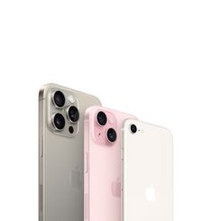 three different colored iphones side by side on a white background, one is pink and the other is silver