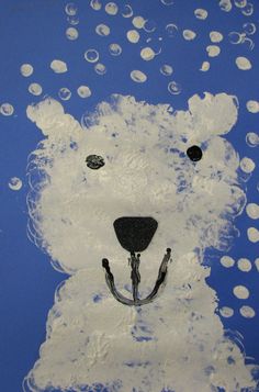 a painting of a polar bear with bubbles in the background