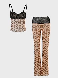 Affordable price buy Two-Piece Sets on Kollyy, SPU: 48QQTW95EE9A, Color: Leopard, Material:Mesh, Style:Girly. Leopard Print Two Piece Outfit, Cheetah Print Clothes, Cheetah Outfit, Aliyah Core, Cheetah Clothes, Colorful Pants, Shein Fits, Top With Pants, Core Outfits