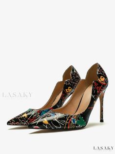 Lasaky - Elegant Womens Pointed Toe Slingback Pumps in High Heel Artwork Design Elegant High Heels, Elegant Heels, Slip On Pumps, Pumps Heels Stilettos, Kitten Heel Pumps, Slingback Pump, Designer Heels, Party Shoes, Womens High Heels