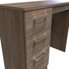 a wooden desk with three drawers on it