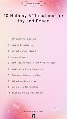 Embrace the holiday season with affirmations! Repeat “I am calm and centered,” “I attract positive energy,” and “I create meaningful memories.” Let go of stress, focus on what matters, and trust everything will work out. Save this Pin to bring peace and joy into your holiday celebrations! #HolidayAffirmations #PositiveThinking #StressRelief #GratitudePractice #MindfulLiving