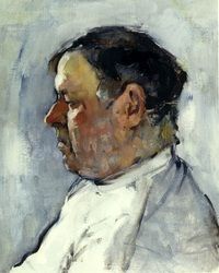 an oil painting of a man in white shirt