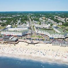 an aerial view of the beach and hotels