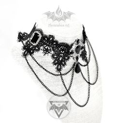 Royal Onyx Lace Necklace With Black and White Rhinestones With - Etsy Bulgaria Silver Beaded Punk Jewelry, Elegant Black Jeweled Necklaces, Black Rhinestone Choker Jewelry, Black Rhinestone Necklace Chain As Gift, Black Rhinestone Chain Necklace For Gift, Black Jeweled Choker Necklace, Black Metal Necklace With Rhinestones, Black Gothic Necklace With Chain, Black Rhinestone Wedding Jewelry