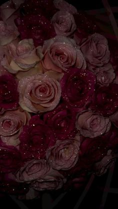 a bouquet of roses with water droplets on them