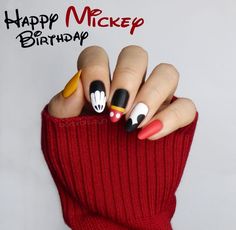 Birthday Nails Art, Diy Disney Nails, Mickey Mouse Nail Design, Minnie Nails, Mouse Nail Art, Γενέθλια Mickey Mouse, Birthday Nail Art