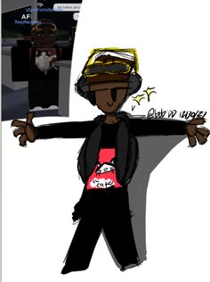 a drawing of a person wearing a helmet and holding up a cell phone with the caption club on it