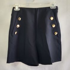 Excellent, Like Brand New Condition. No Lower Price. Tack On Front Pockets Is Still Unclipped. Beautiful Black Zara Shorts, Gold Buttons At Pockets. Side Zipper. (Runs Small)High Waist 26", ( Inseam 4". Polyester, Viscose, Elastane. (Box R) Black Shorts Gold Buttons, Bermuda Shorts Outfit, Black Silk Shirt, Army Shorts, Zara Gold, Dressy Shorts, Button Outfit, Zara Outfit, Zara Shorts