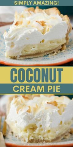 two plates topped with coconut cream pie