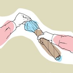 two hands are holding something in each other's hand, and one is wearing a glove