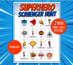 the superhero scavenger hunt printable for kids