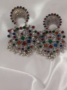 Traditional Afghani Earrings with Colored Mirror Afghani Earrings, Colored Mirror, Rhinestone Material, Stud Style, Jewelry Collection, Mirror, For Women, Color